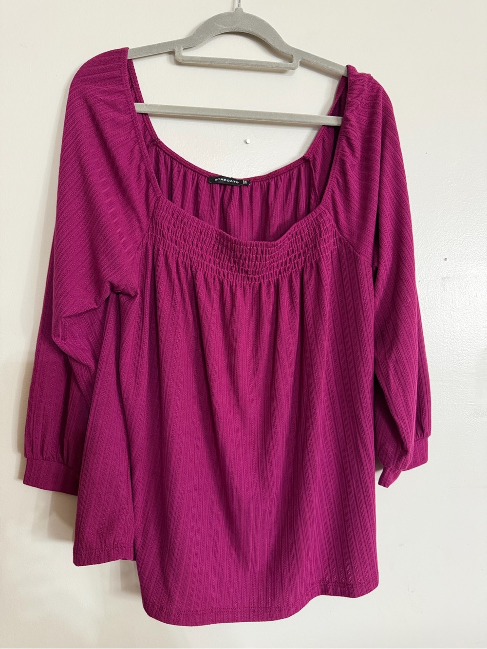 Staccato Magenta Smocked Scoop Neck Women's Top